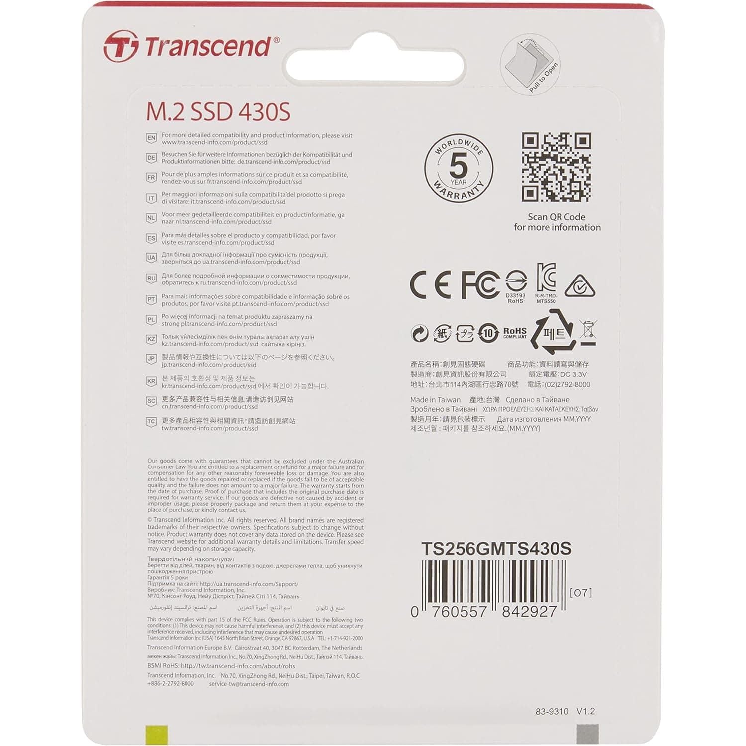 Buy Transcend,Transcend MTS430S 256 GB M.2 2242 SATA III 6 Gb/s Internal Solid State Drive (SSD) 3D TLC NAND with DRAM Cache (TS256GMTS430S) - Gadcet UK | UK | London | Scotland | Wales| Near Me | Cheap | Pay In 3 | Hardware